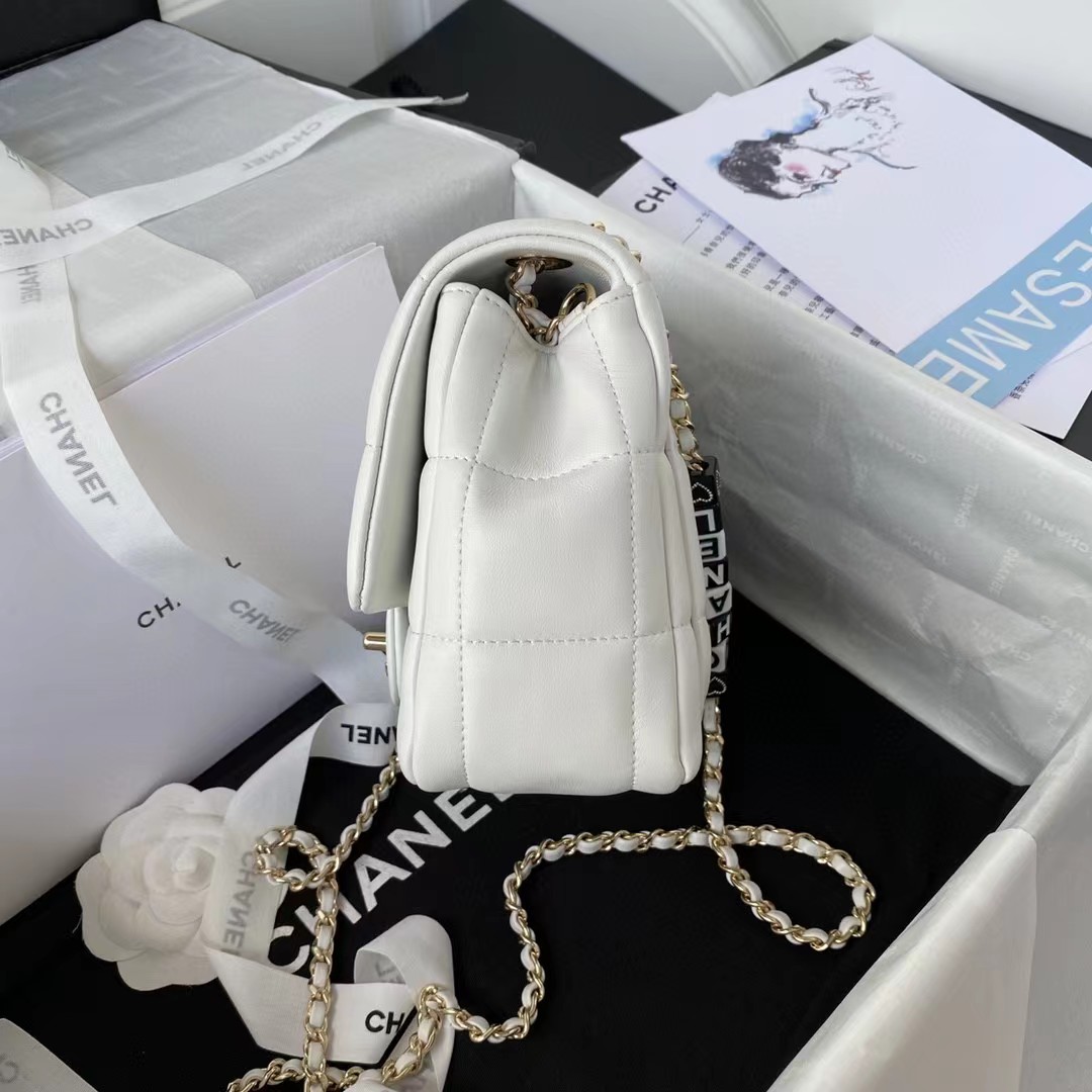 Chanel Women CC Small Flap Bag Grained Calfskin Gold Tone Metal White