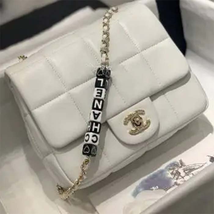 Chanel Women CC Small Flap Bag Grained Calfskin Gold Tone Metal White