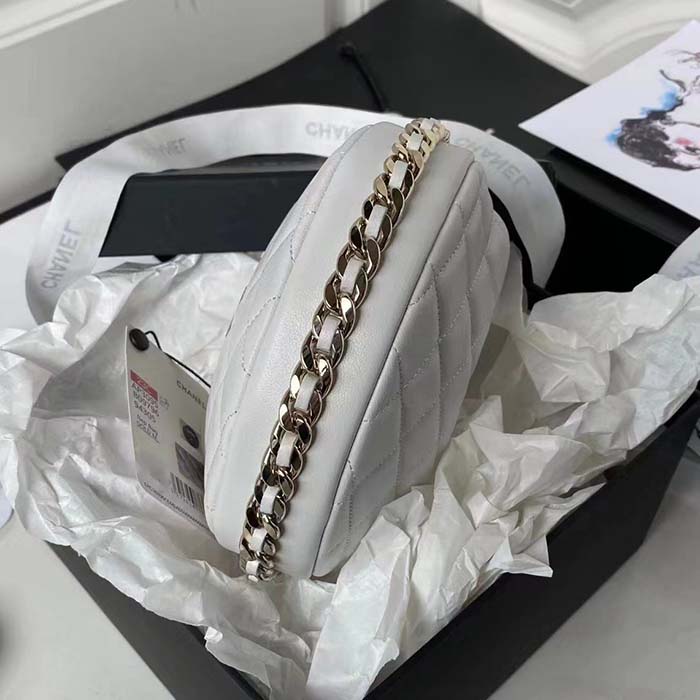 Chanel Women CC Small Flap Hobo Bag Grained Calfskin Gold Tone Metal White