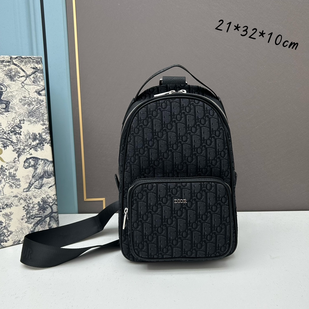 Dior Unisex CD Mini Rider Sling Bag Black Beige Dior Oblique Jacquard
