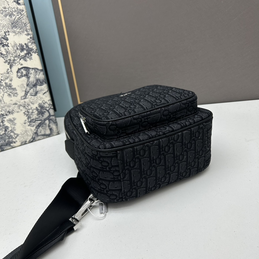 Dior Unisex CD Mini Rider Sling Bag Black Beige Dior Oblique Jacquard