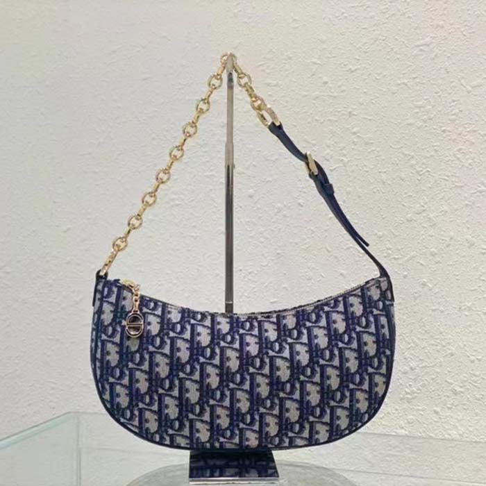 Dior Women CD Lounge Bag Blue Dior Oblique Jacquard