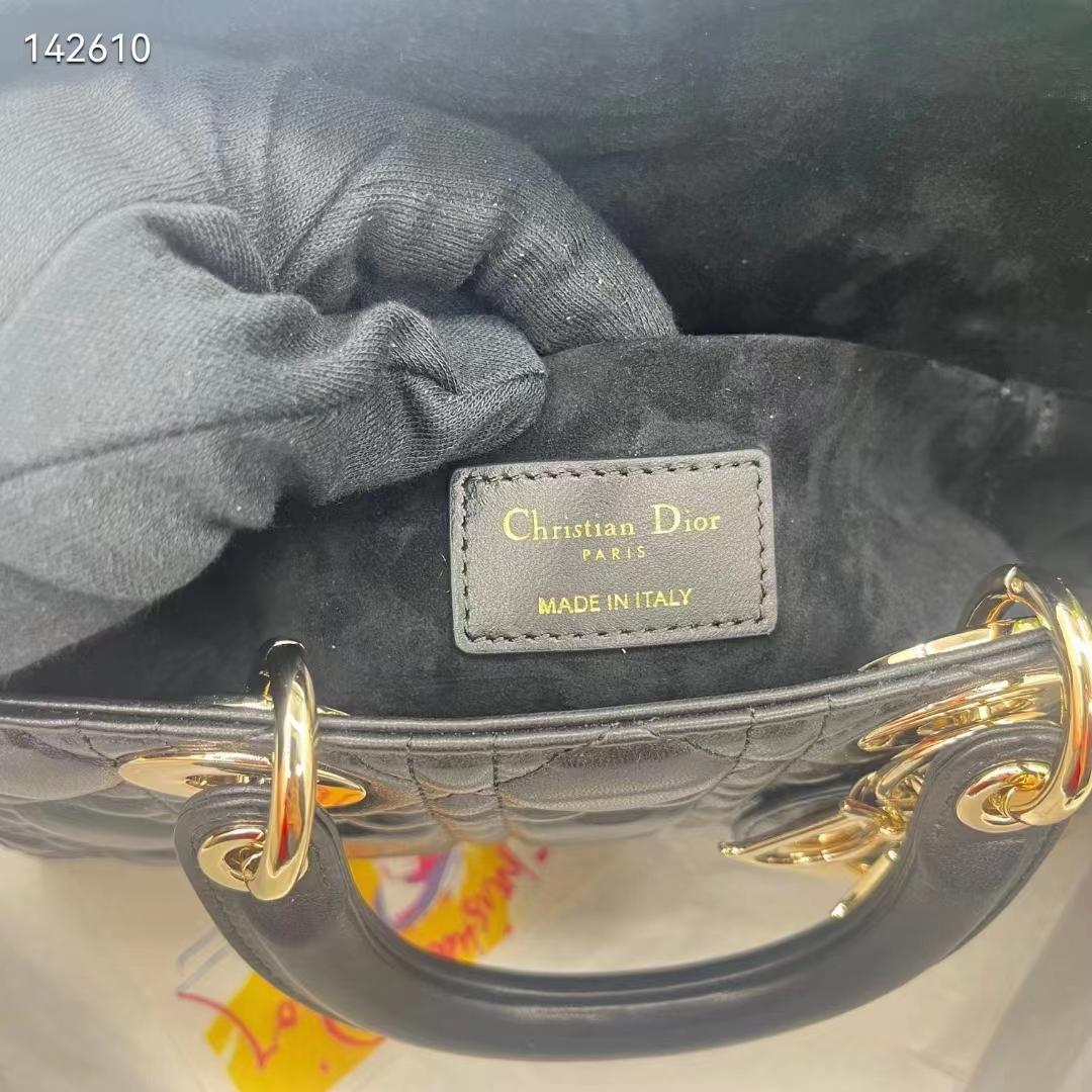 Dior Women CD Medium Lady D-Joy Bag Black Cannage Lambskin