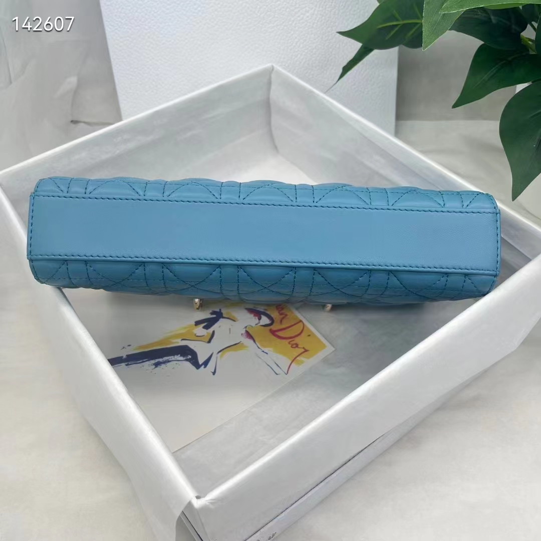 Dior Women CD Medium Lady D-Joy Bag Horizon Blue Cannage Lambskin