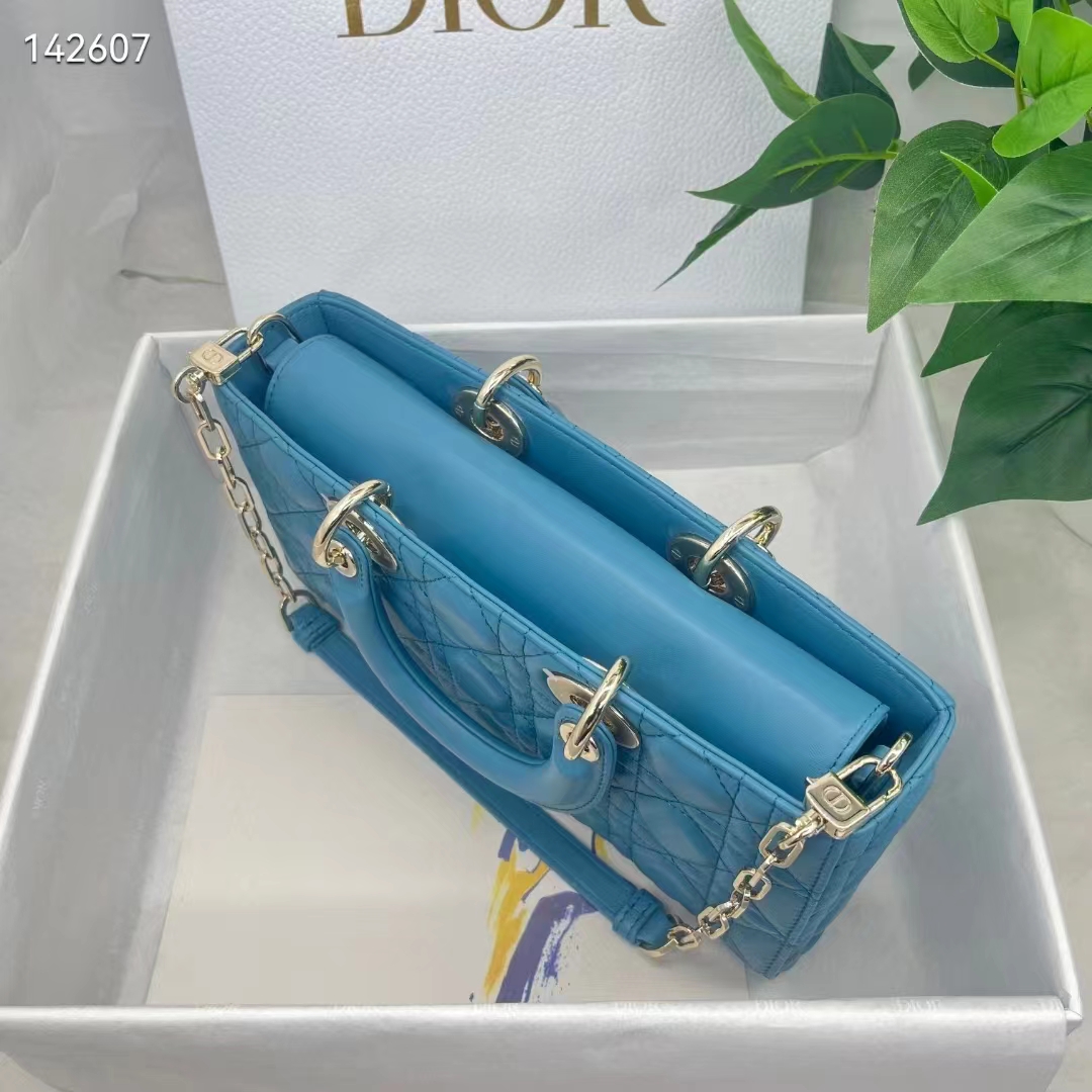 Dior Women CD Medium Lady D-Joy Bag Horizon Blue Cannage Lambskin