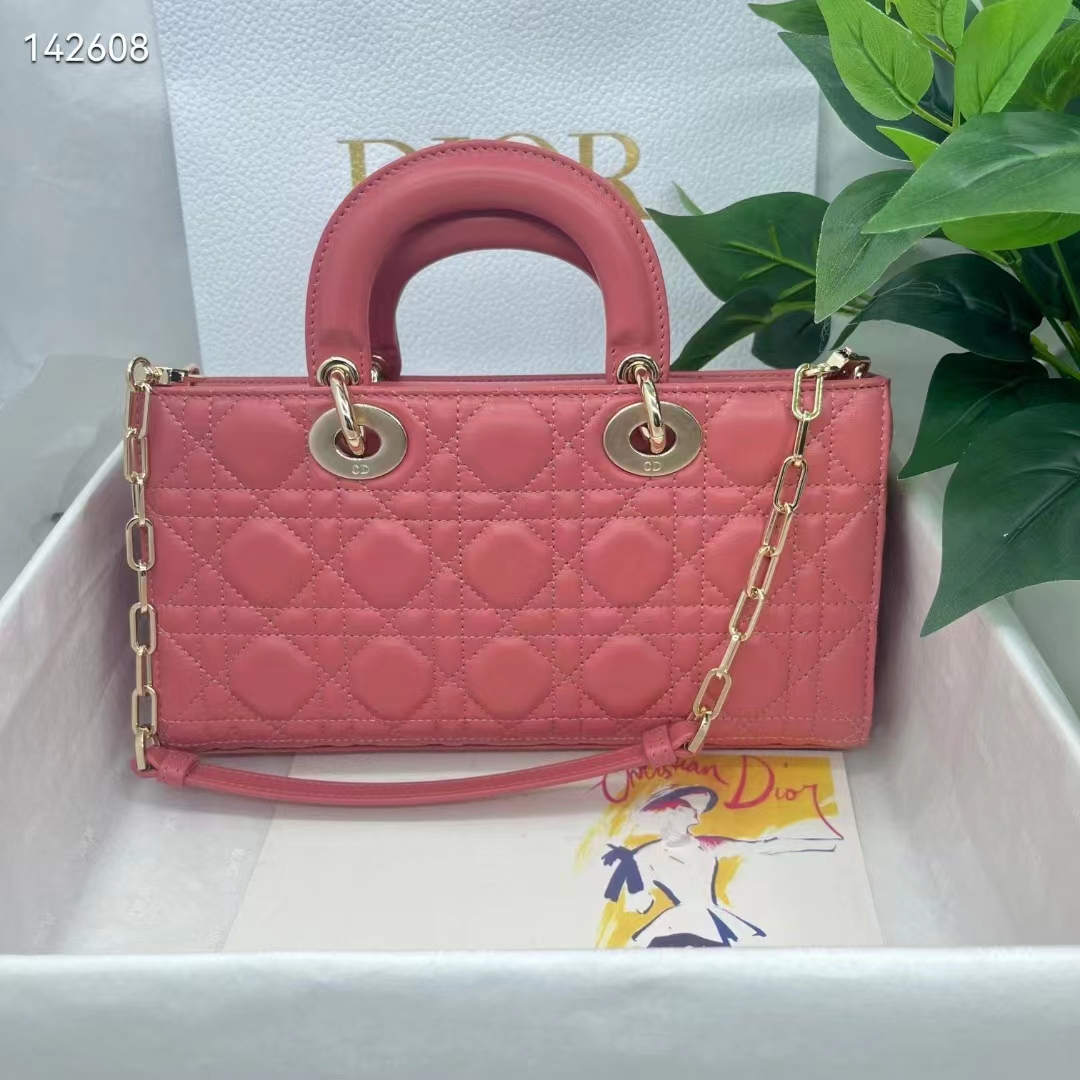 Dior Women CD Medium Lady D-Joy Bag Rust-Colored Cannage Lambskin