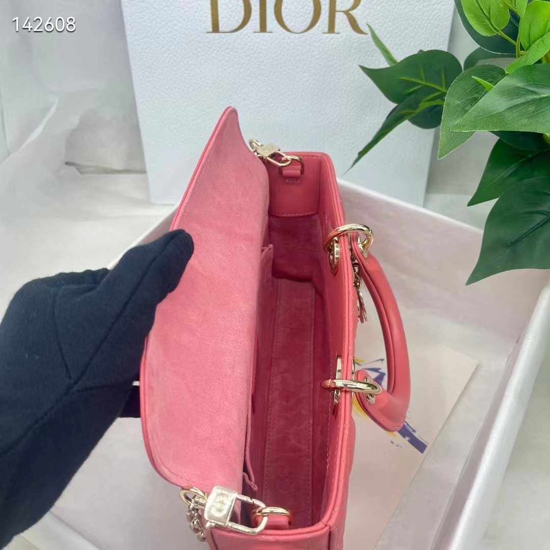 Dior Women CD Medium Lady D-Joy Bag Rust-Colored Cannage Lambskin