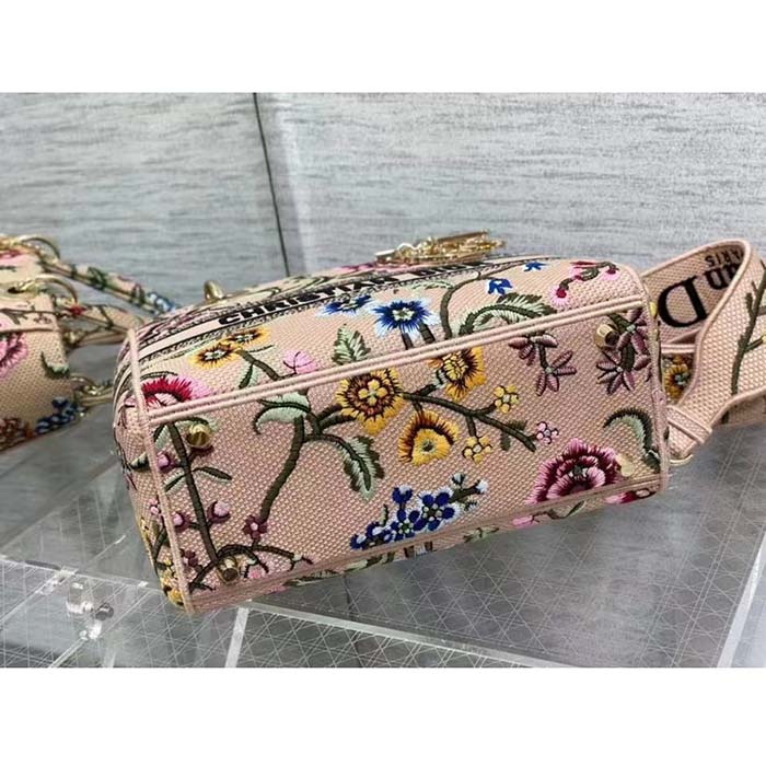 Dior Women CD Medium Lady D-Lite Bag Multicolor Raffia Embroidered Petites Fleurs