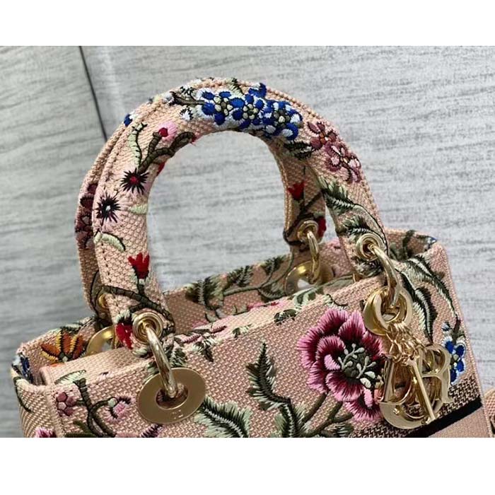 Dior Women CD Medium Lady D-Lite Bag Multicolor Raffia Embroidered Petites Fleurs