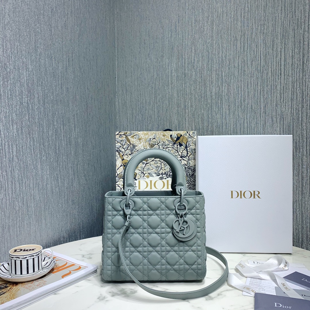 Dior Women CD Medium Lady Dior Bag Horizon Blue Cannage Lambskin