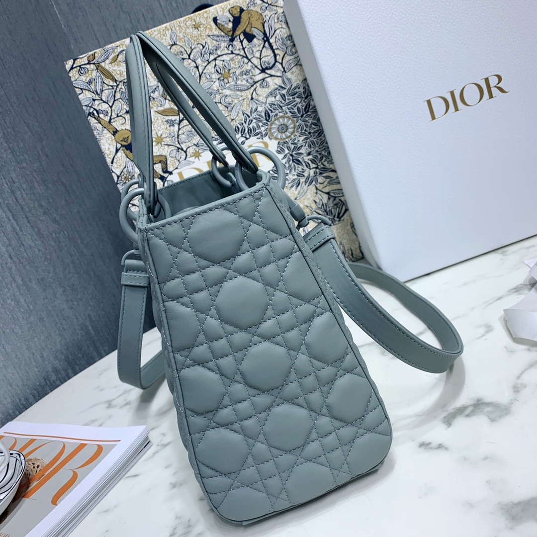 Dior Women CD Medium Lady Dior Bag Horizon Blue Cannage Lambskin