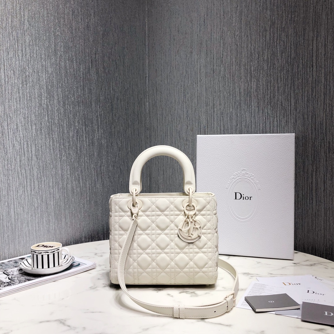 Dior Women CD Medium Lady Dior Bag Latte Cannage Lambskin