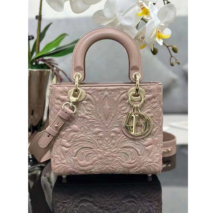 Dior Women CD Small Lady Dior My ABCDior Bag Pink Quilted-Effect Lambskin