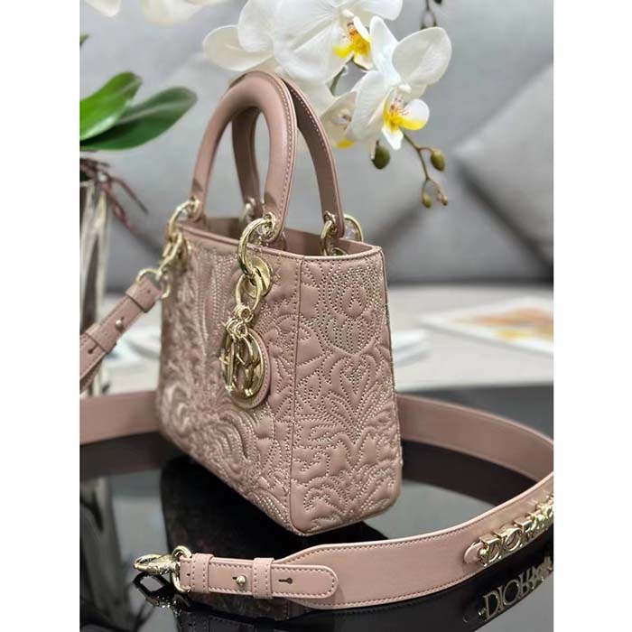 Dior Women CD Small Lady Dior My ABCDior Bag Pink Quilted-Effect Lambskin