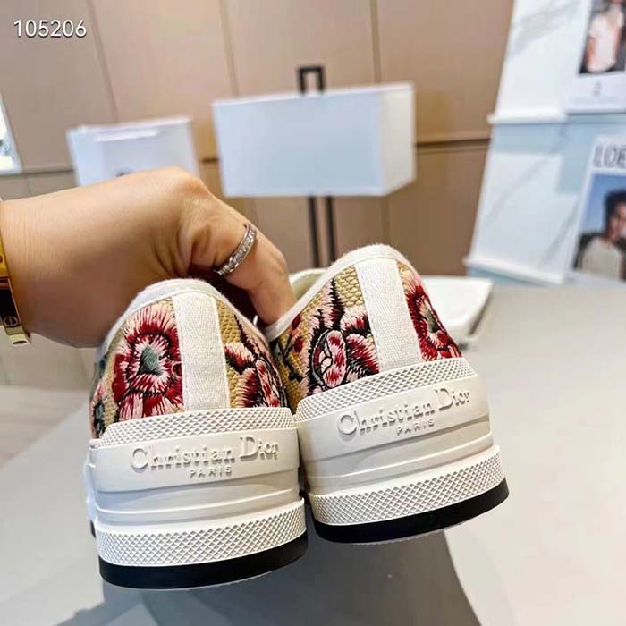 Dior Women Shoes CD Walk’N’Dior Sneaker Beige Multicolor Raffia Embroidered Petites Fleurs
