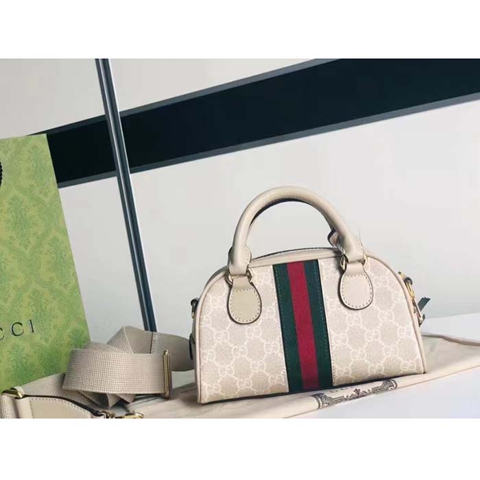 G*u*i gg unisex ophidia mini gg top handle bag beige white supreme canvas