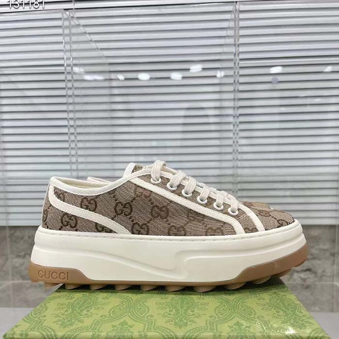 G*u*i gg women’s gg sneaker beige ebony original gg canvas flat 5 cm heel