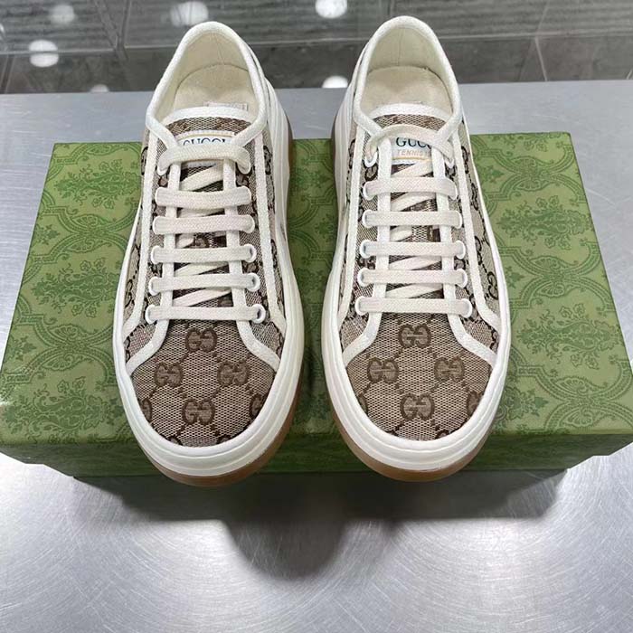 G*u*i gg women’s gg sneaker beige ebony original gg canvas flat 5 cm heel