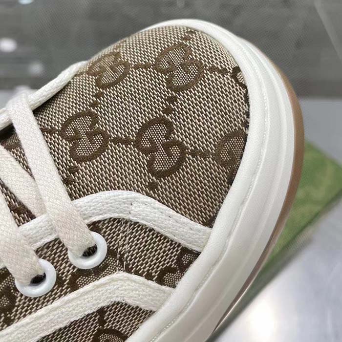 G*u*i gg women’s gg sneaker beige ebony original gg canvas flat 5 cm heel