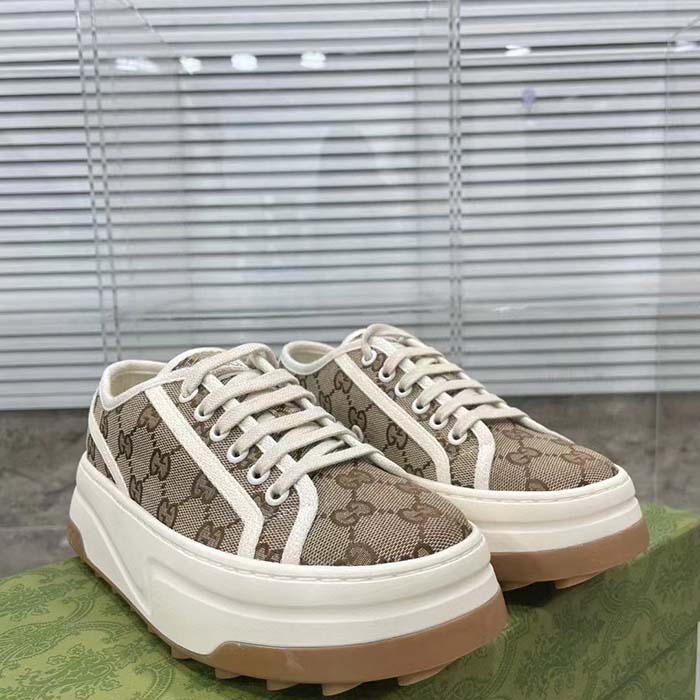 G*u*i gg women’s gg sneaker beige ebony original gg canvas flat 5 cm heel