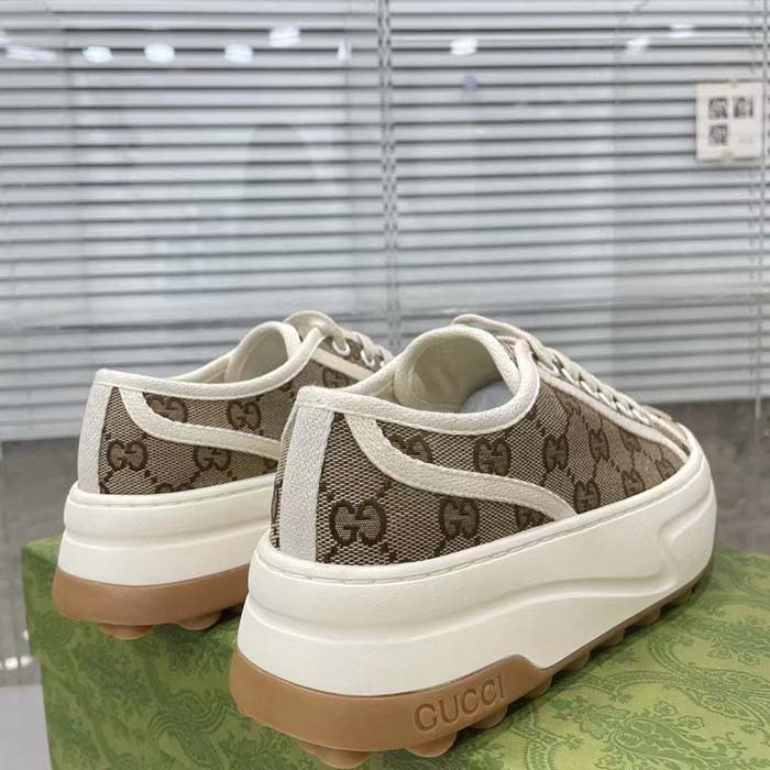G*u*i gg women’s gg sneaker beige ebony original gg canvas flat 5 cm heel