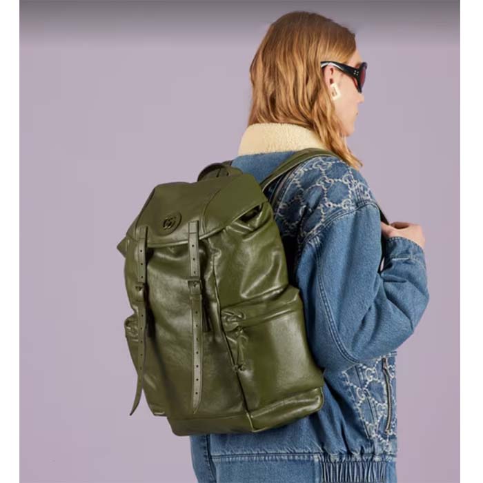 G*u*i unisex gg backpack tonal double g original gg canvas forest green leather