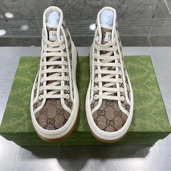 G*u*i unisex gg high top sneaker beige ebony original gg canvas flat interlocking g