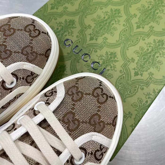 G*u*i unisex gg high top sneaker beige ebony original gg canvas flat interlocking g
