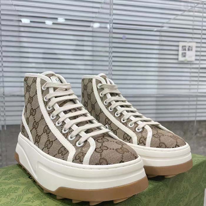 G*u*i unisex gg high top sneaker beige ebony original gg canvas flat interlocking g
