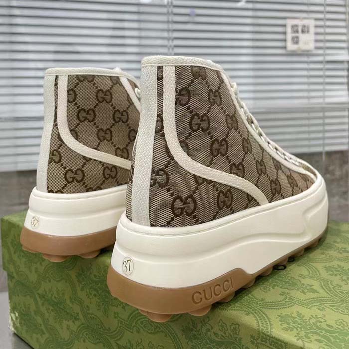 G*u*i unisex gg high top sneaker beige ebony original gg canvas flat interlocking g