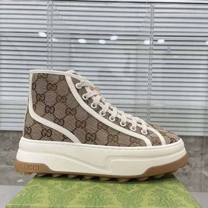 G*u*i unisex gg high top sneaker beige ebony original gg canvas flat interlocking g