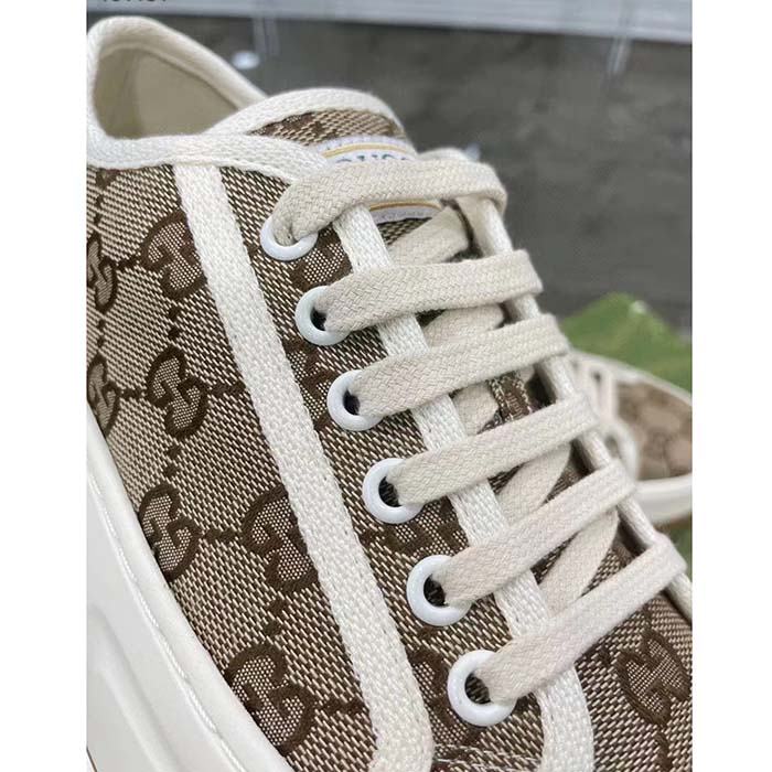 G*u*i unisex gg sneaker beige ebony original canvas flat interlocking g 5 cm heel
