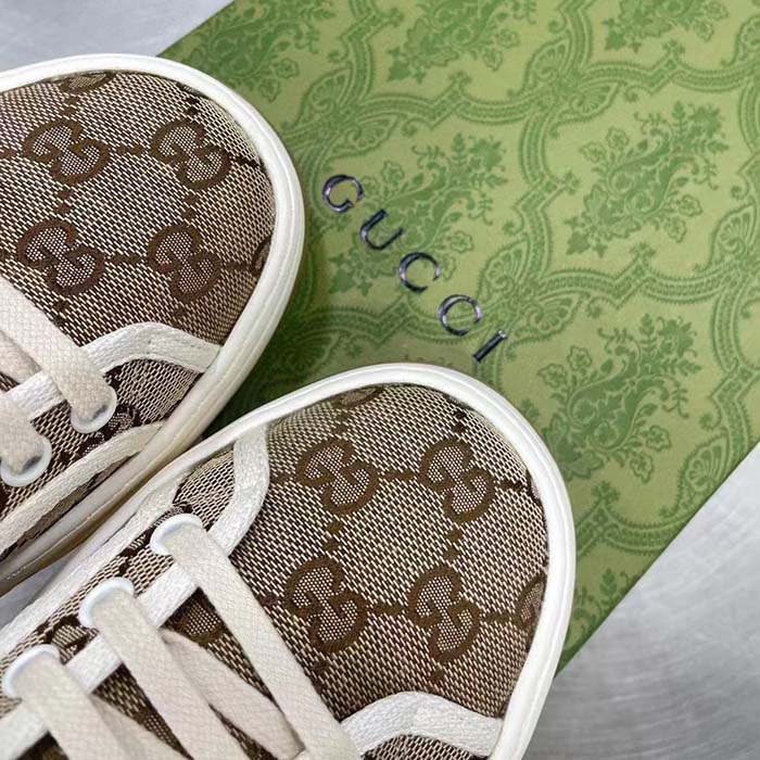 G*u*i unisex gg sneaker beige ebony original canvas flat interlocking g 5 cm heel