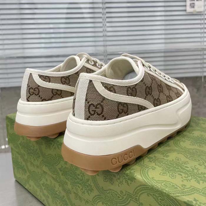 G*u*i unisex gg sneaker beige ebony original canvas flat interlocking g 5 cm heel