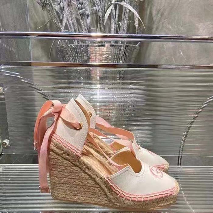 G*u*i women espadrille ribbon tie interlocking g embroidery white cotton canvas peep toe