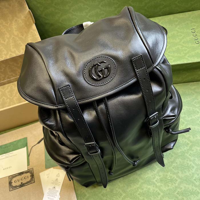 G*u*i unisex gg backpack tonal double g original gg canvas black leather