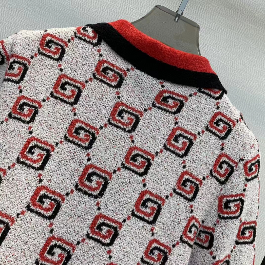 G*u*i men gg cotton jacquard polo shirt ivory red polo collar short sleeves