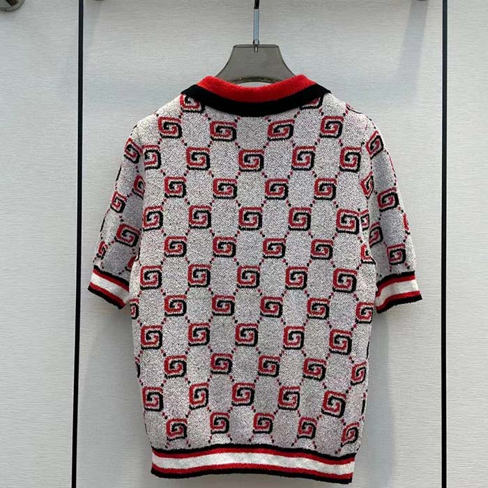 G*u*i men gg cotton jacquard polo shirt ivory red polo collar short sleeves