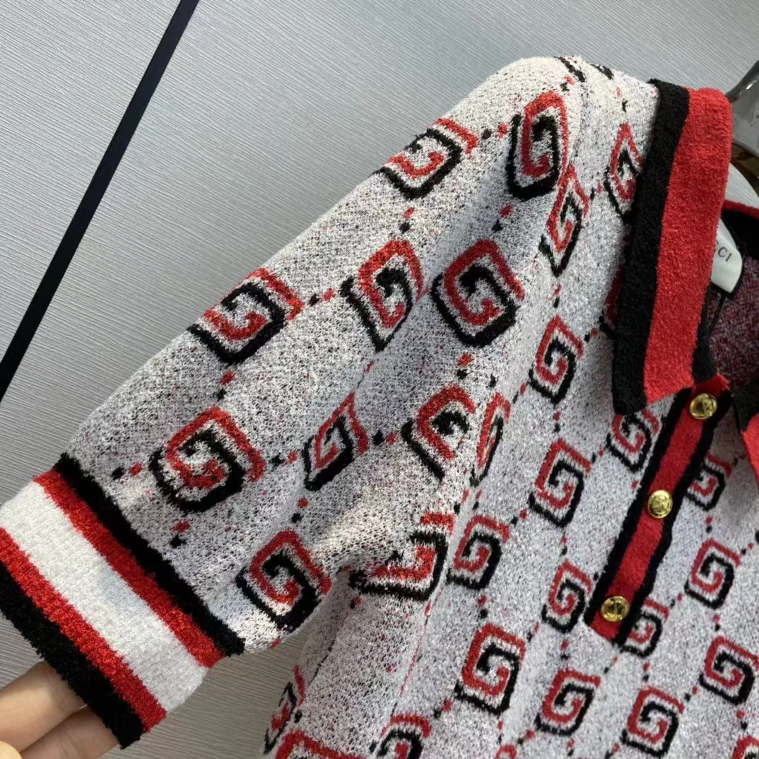 G*u*i men gg cotton jacquard polo shirt ivory red polo collar short sleeves
