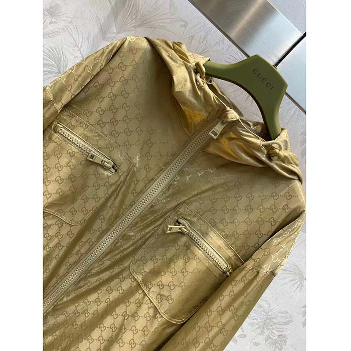 G*u*i men gg hooded jacket light camel gg nylon jacquard