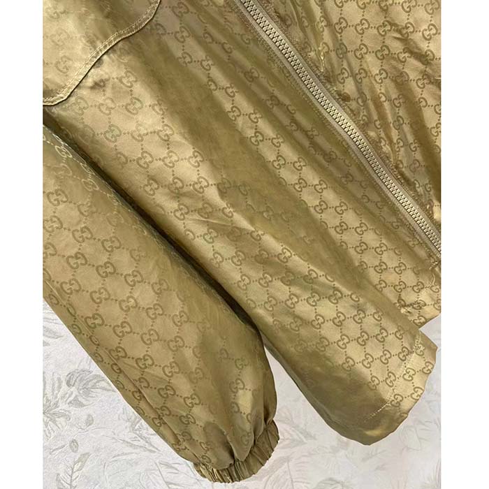 G*u*i men gg hooded jacket light camel gg nylon jacquard