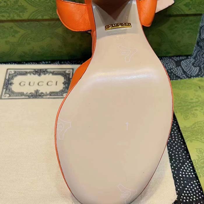 G*u*i women gg interlocking g sandal orange leather wooden high 12 cm heel