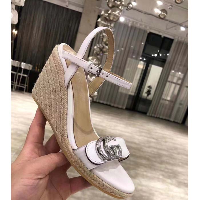 G*u*i women gg leather espadrille sandal interlocking g off white mid heel