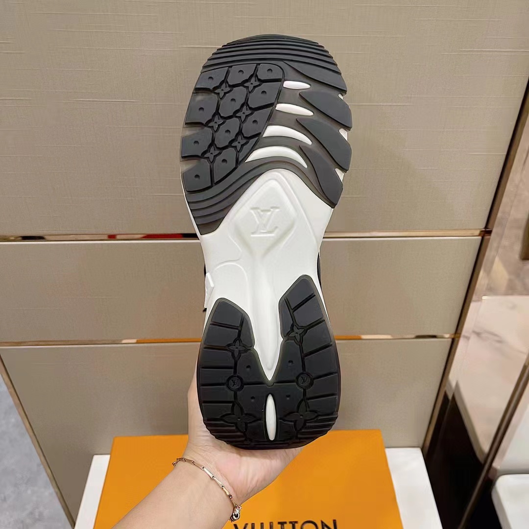 Louis Vuitton LV Unisex Run 55 Sneaker White Mix Materials Lifted Rubber Outsole