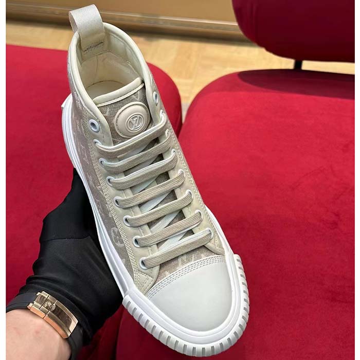 Louis Vuitton Women LV Squad Sneaker Boot Beige Monogram Denim Circle Double Laces