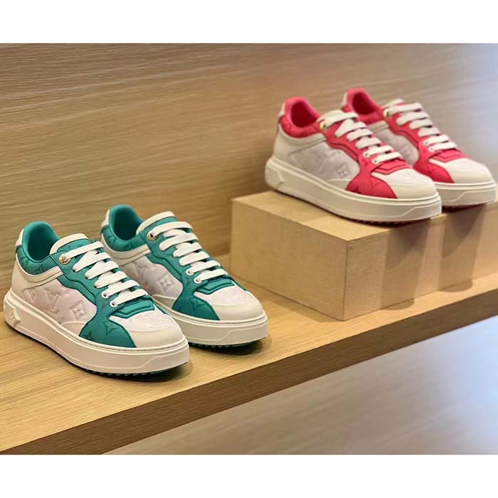 Louis Vuitton Women LV Time Out Sneaker Blue Calf Leather Colored Monogram Flowers