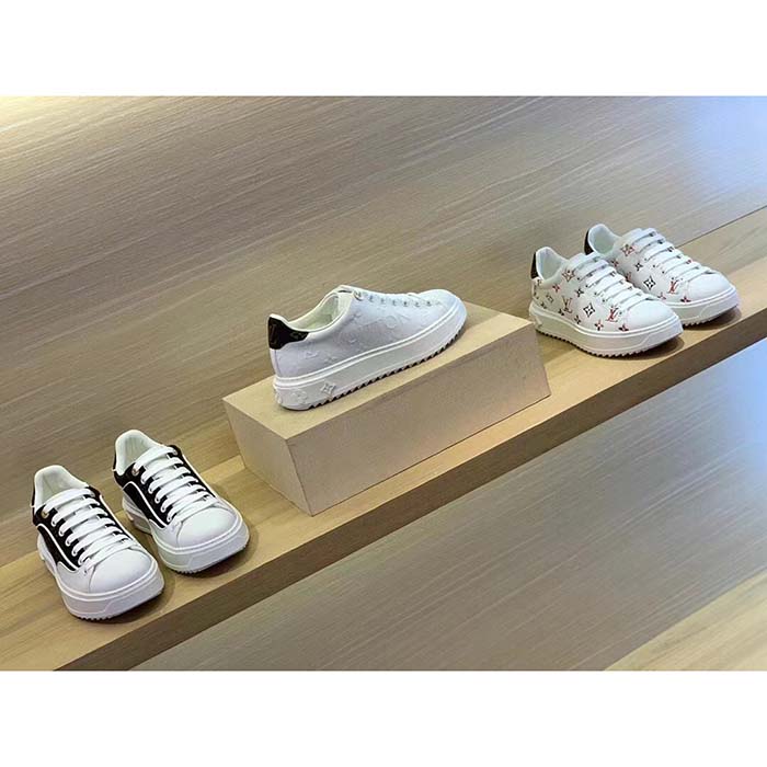 Louis Vuitton Women LV Time Out Sneaker White Debossed Calf Leather Recycled Monogram Nylon