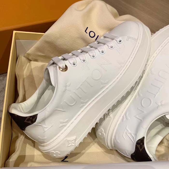 Louis Vuitton Women LV Time Out Sneaker White Debossed Calf Leather Recycled Monogram Nylon