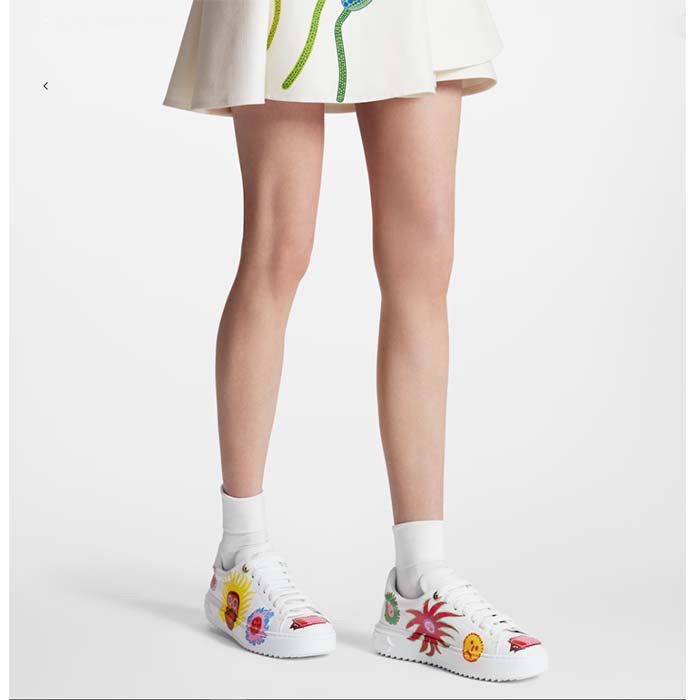 Louis Vuitton Women LV Time Out Sneaker White Printed Calf Leather Monogram Flowers