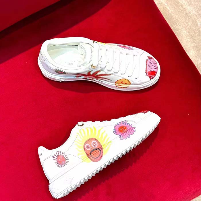 Louis Vuitton Women LV Time Out Sneaker White Printed Calf Leather Monogram Flowers